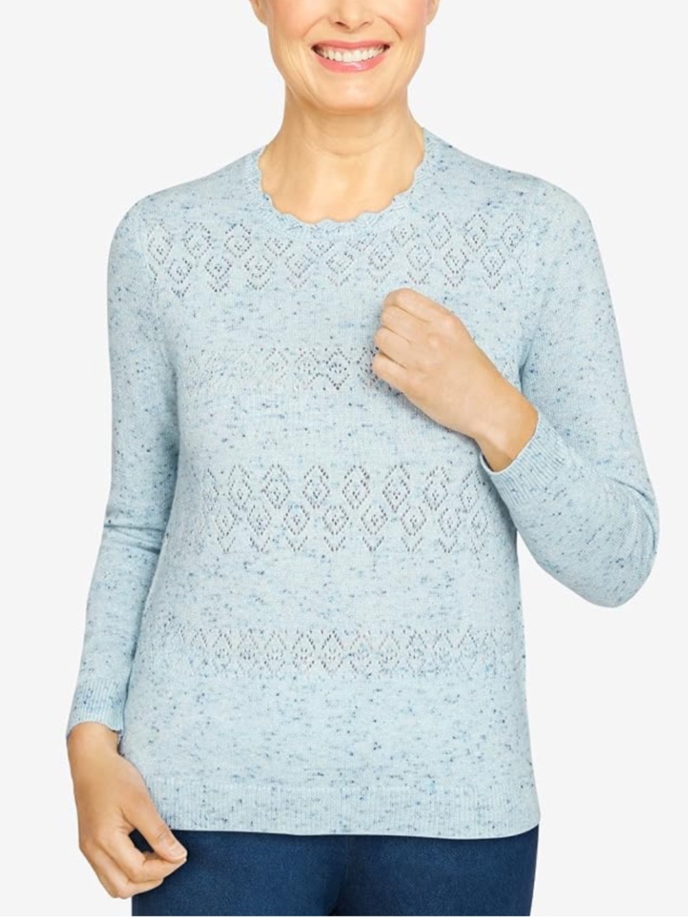 NWT Alfred Dunner Woman Classic Cozy Cashmelon Sweater Dove Blue Metallic SZ 2X